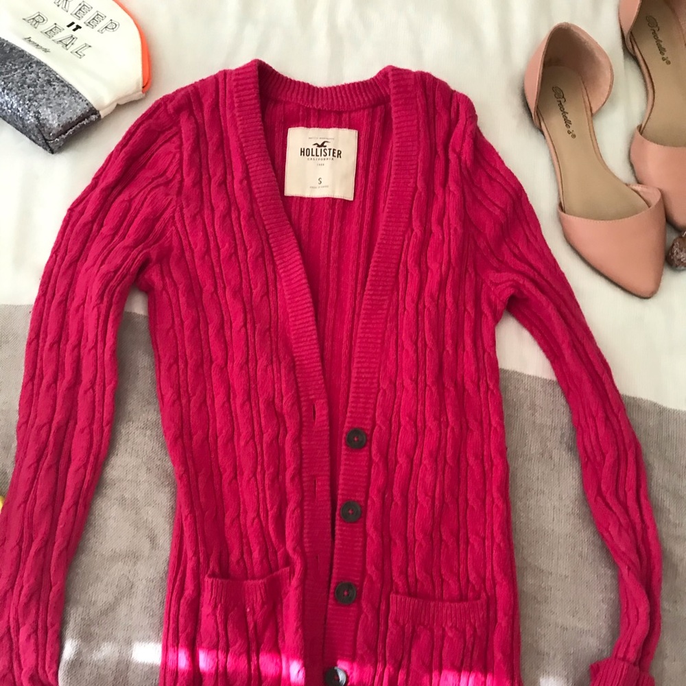 Hollister hot pink cardigan
